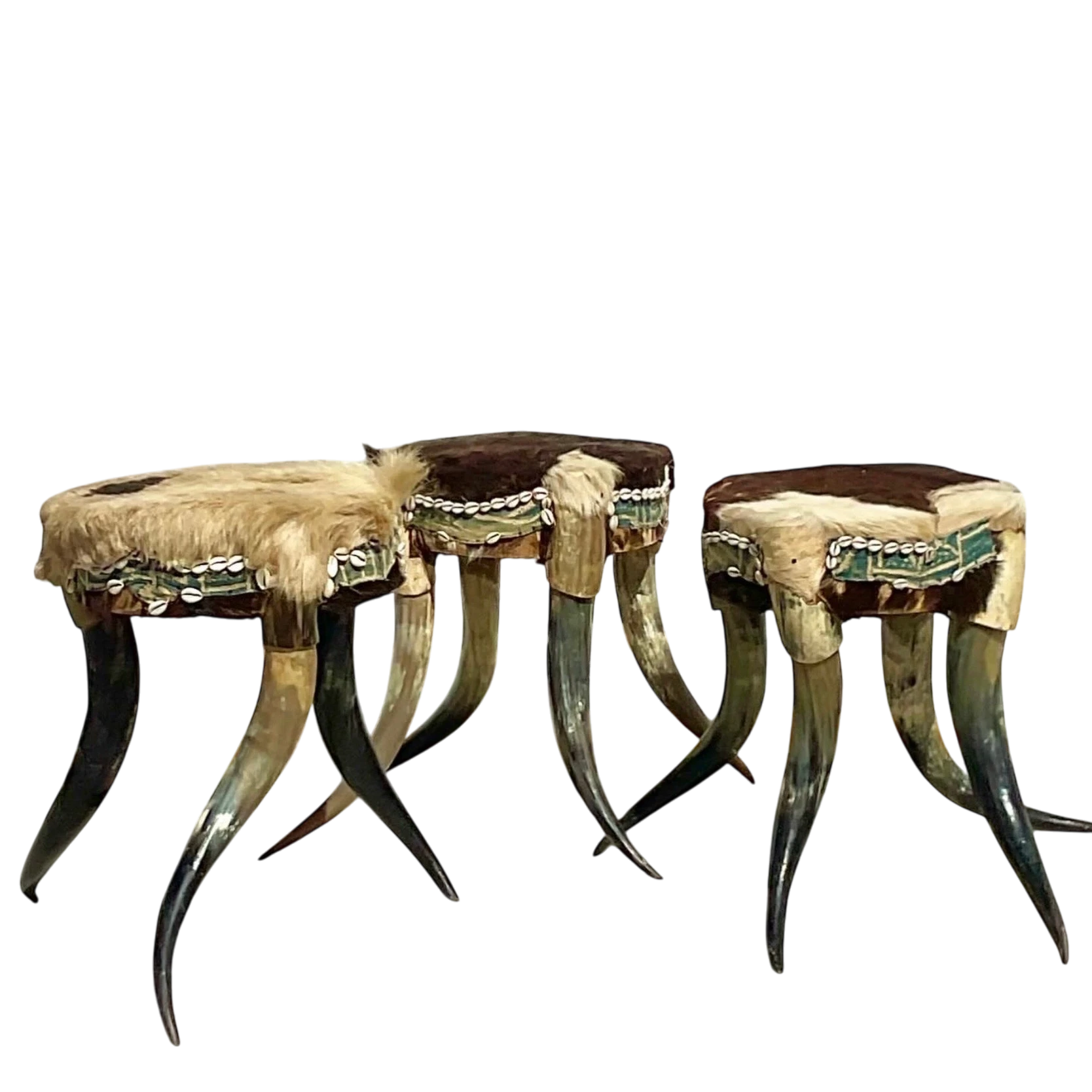 Vintage Boho Horn Stools - Set of 3 - Detail view