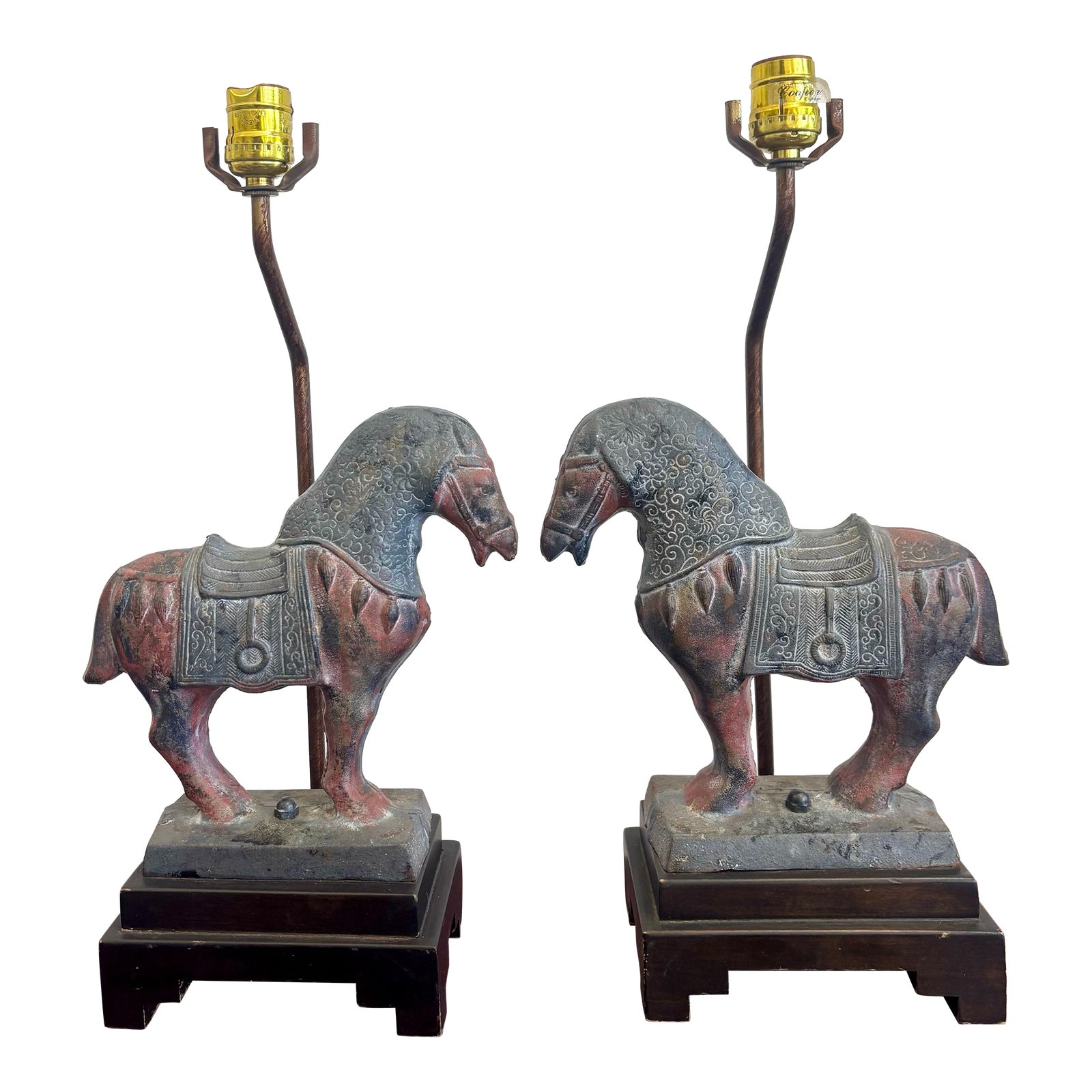Vintage Boho Horse Lamp Pair - Detail view