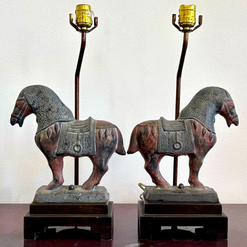 Vintage Boho Horse Lamp Pair - Back view