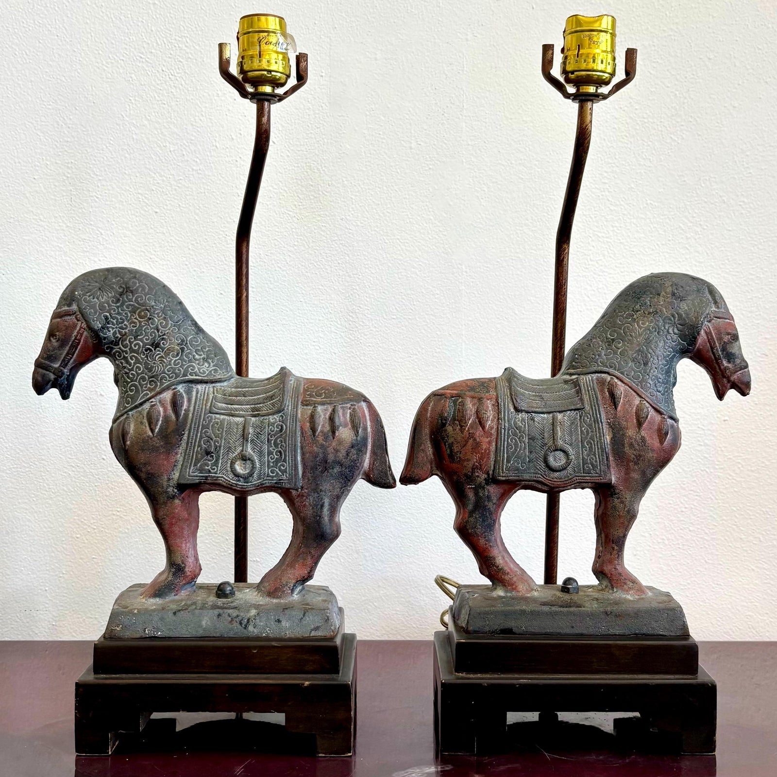 Vintage Boho Horse Lamp Pair - Top view