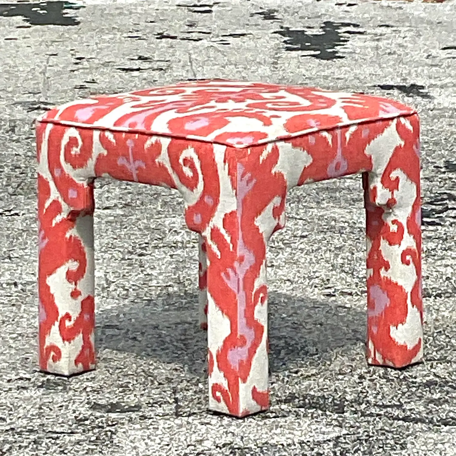 Vintage Boho Ikat Low Stool - Side view