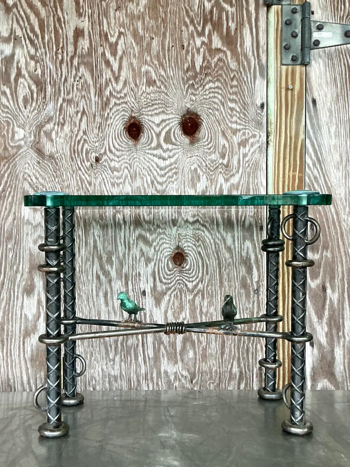 Vintage Boho Ilana Goor Rebar Birds Side Table - Detail view
