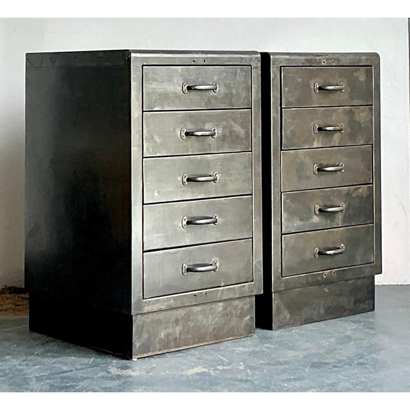 Vintage Boho Industrial Chests - A Pair - Detail view