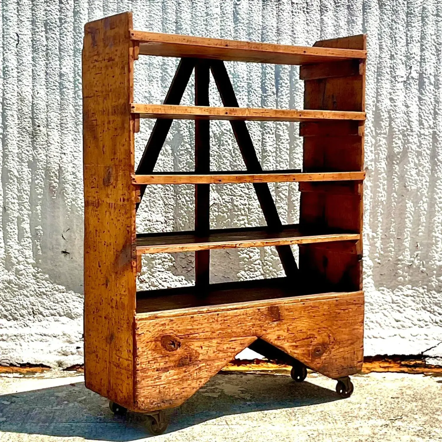 Vintage Boho Industrial Etagere on Wheels - Top view