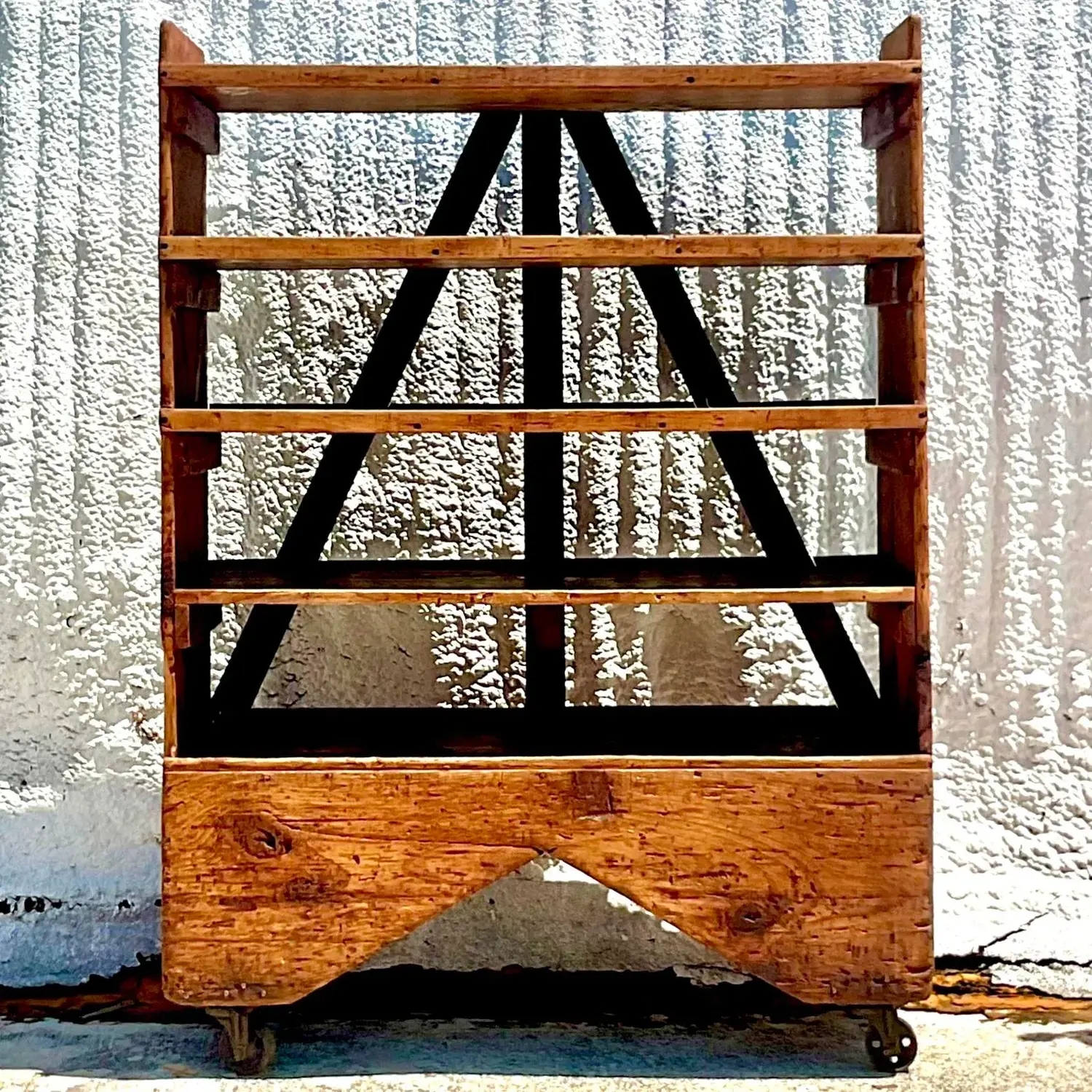 Vintage Boho Industrial Etagere on Wheels - Side view