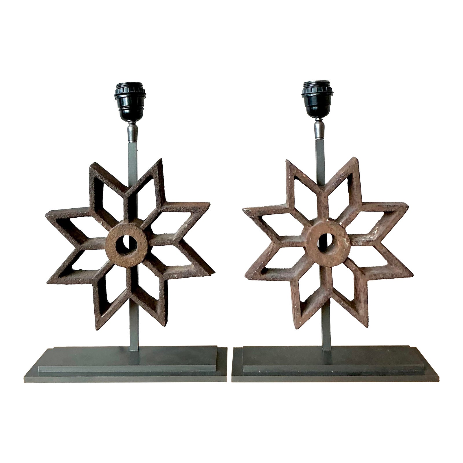 Vintage Boho Industrial Star Mold Lamps - A Pair - Detail view