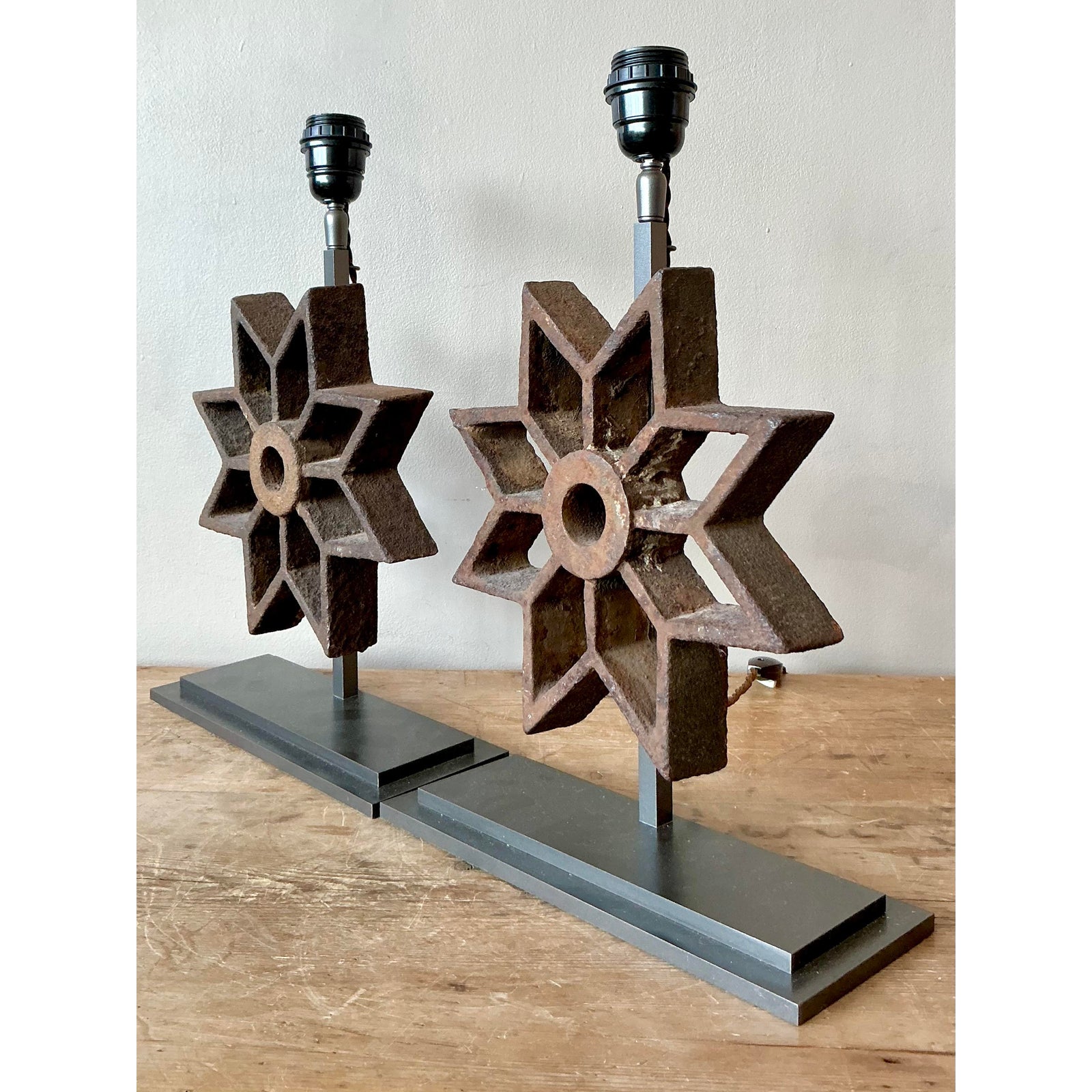 Vintage Boho Industrial Star Mold Lamps - A Pair - Side view