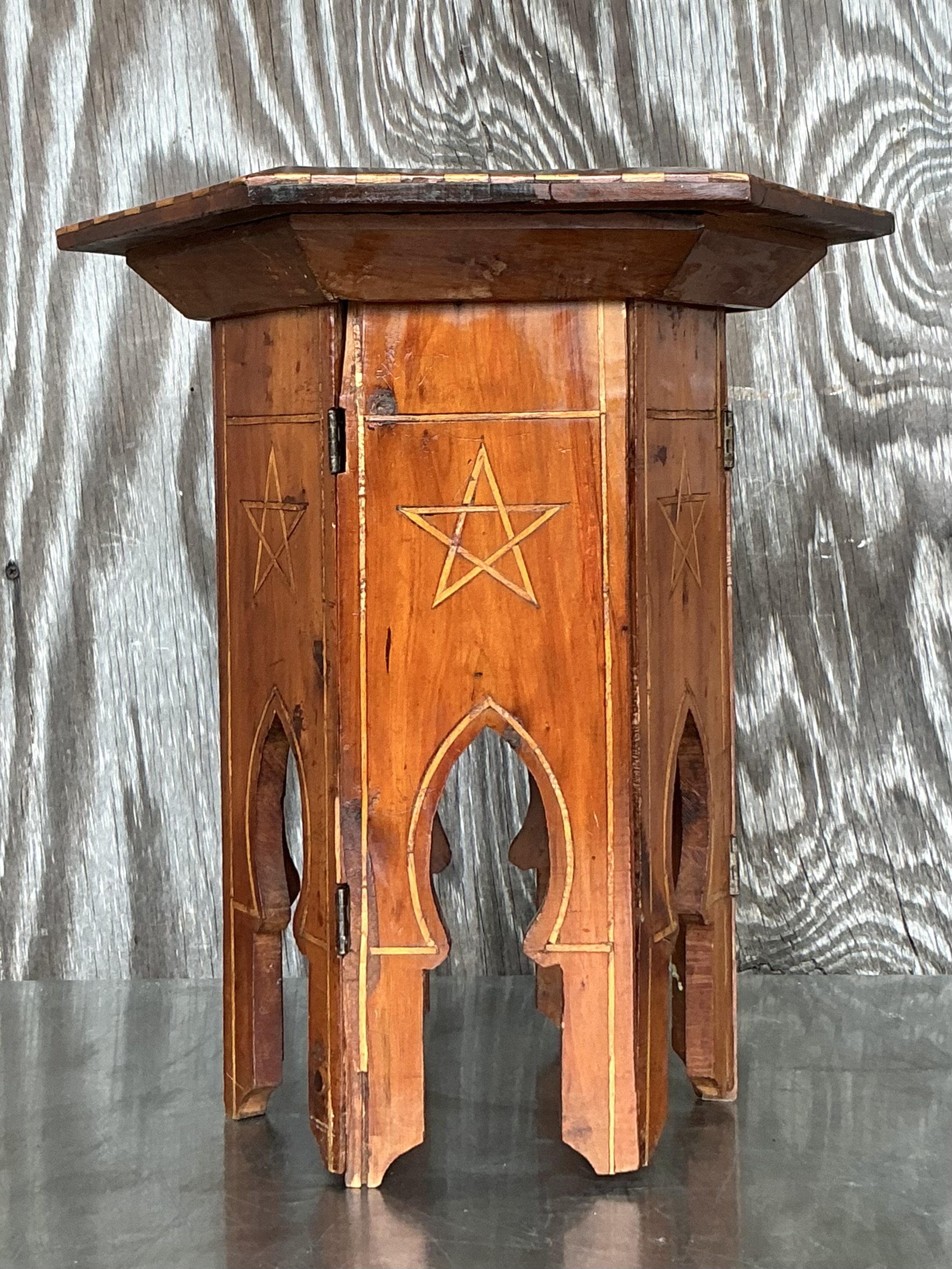 Vintage Boho Inlay Drinks Table - Back view