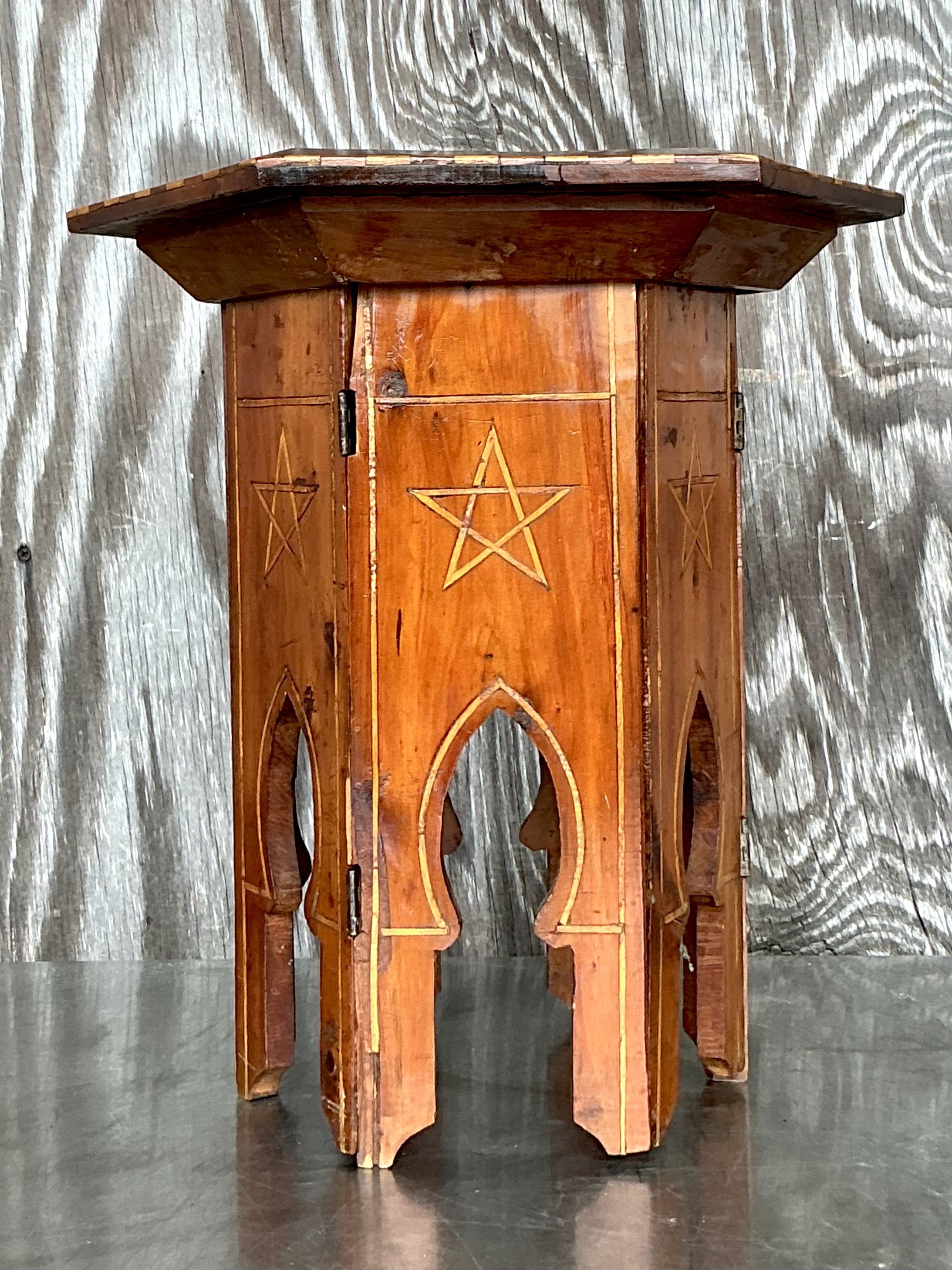 Vintage Boho Inlay Drinks Table - Side view