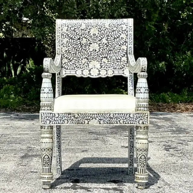 Vintage Boho Inlay Lounge Arm Chair - Detail view