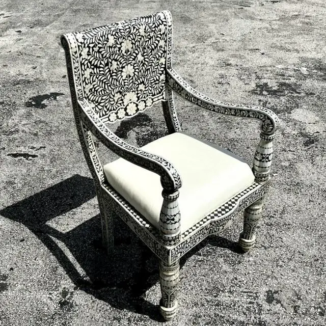Vintage Boho Inlay Lounge Arm Chair - Side view