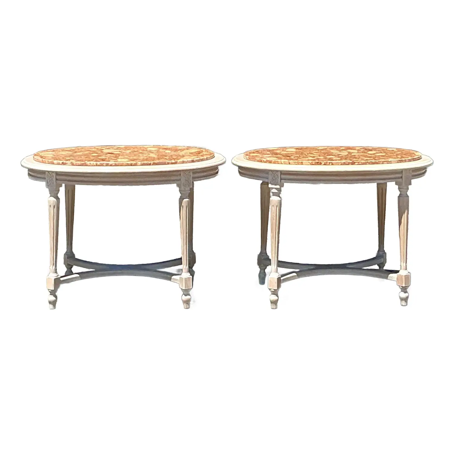 Vintage Boho Inset Stone Side Tables - A Pair