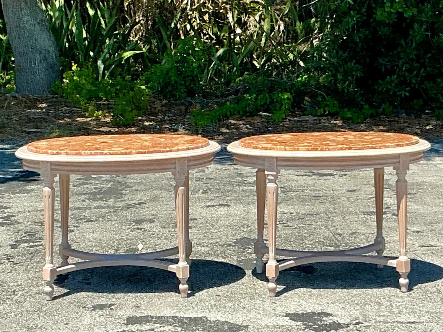 Vintage Boho Inset Stone Side Tables - A Pair - Detail view