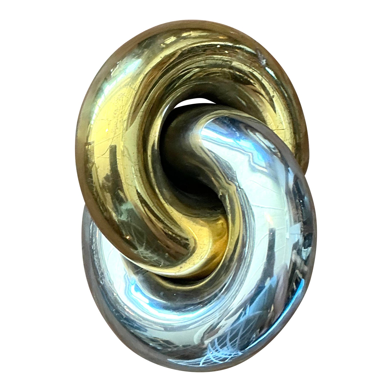Vintage Boho Intertwined Brass and Chrome Rings Sculpture