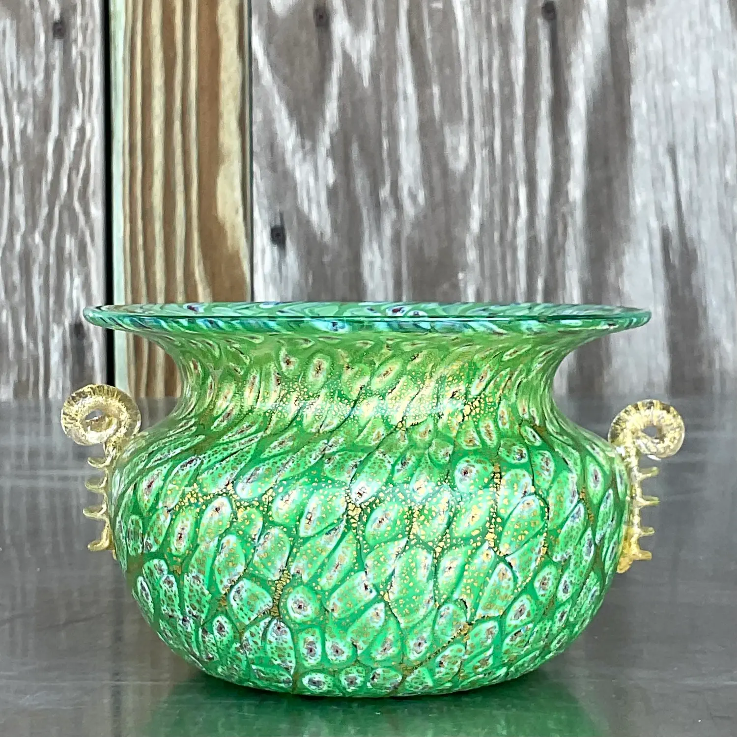 Vintage Boho Italian Glass Bowl After Murano - Side view