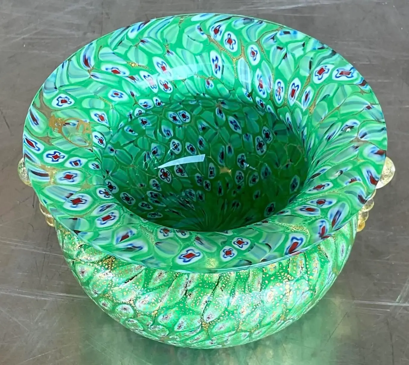 Vintage Boho Italian Glass Bowl After Murano - Back view