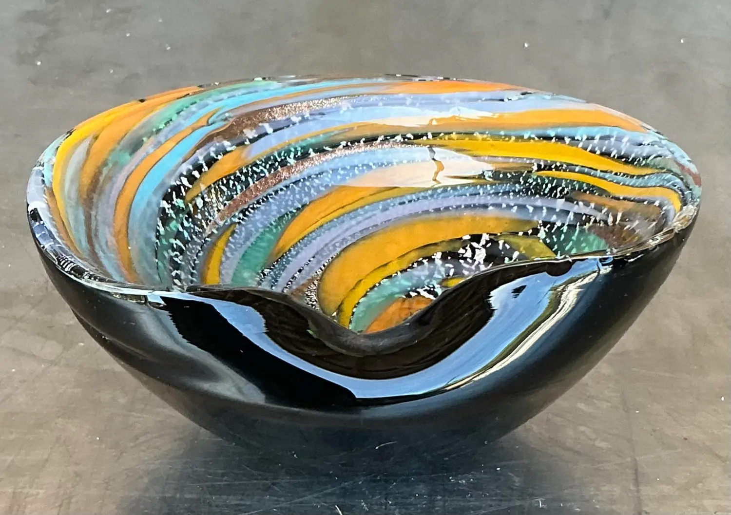 Vintage Boho Italian Glass Swirl Bowl After Murano - Side view