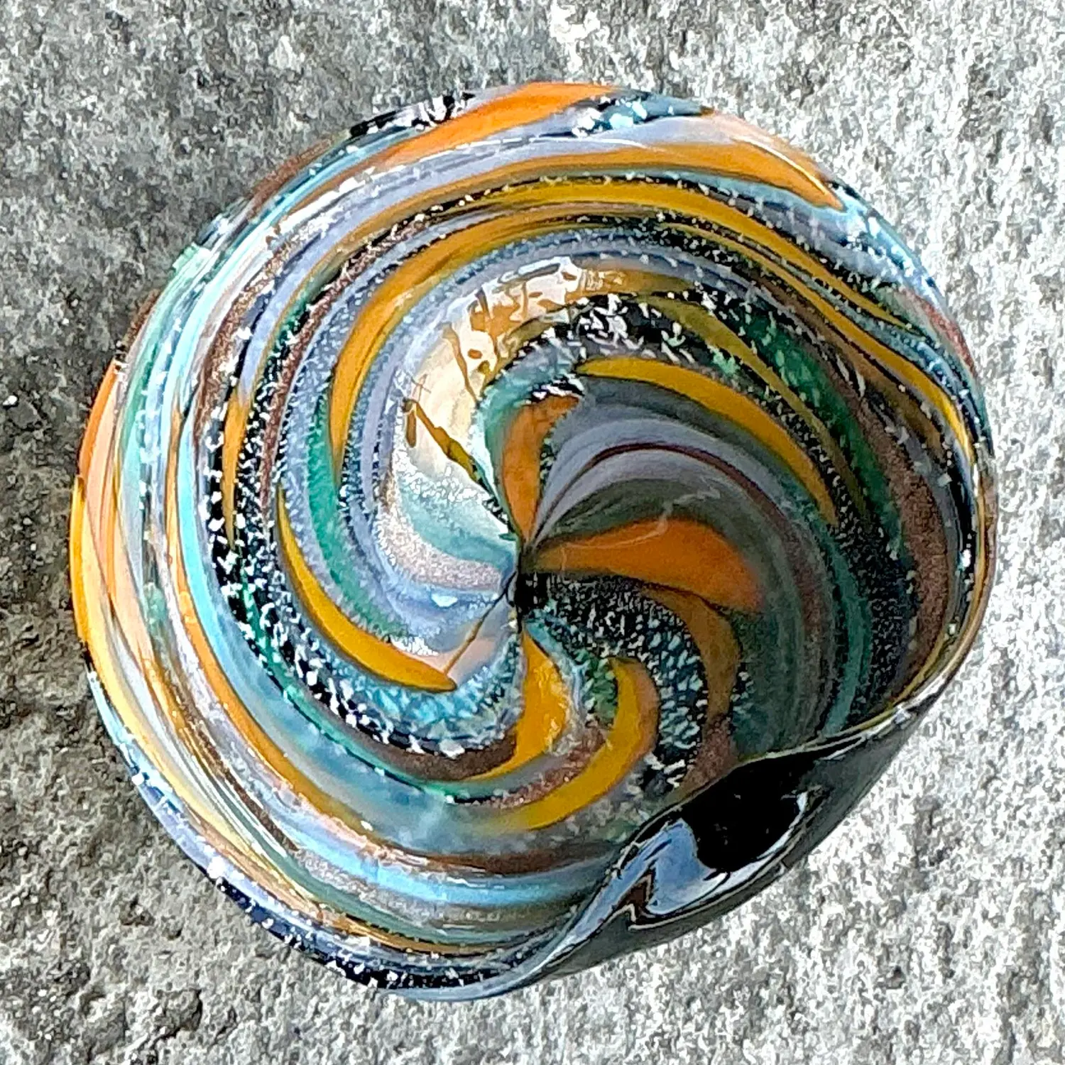 Vintage Boho Italian Glass Swirl Bowl After Murano - Detail view