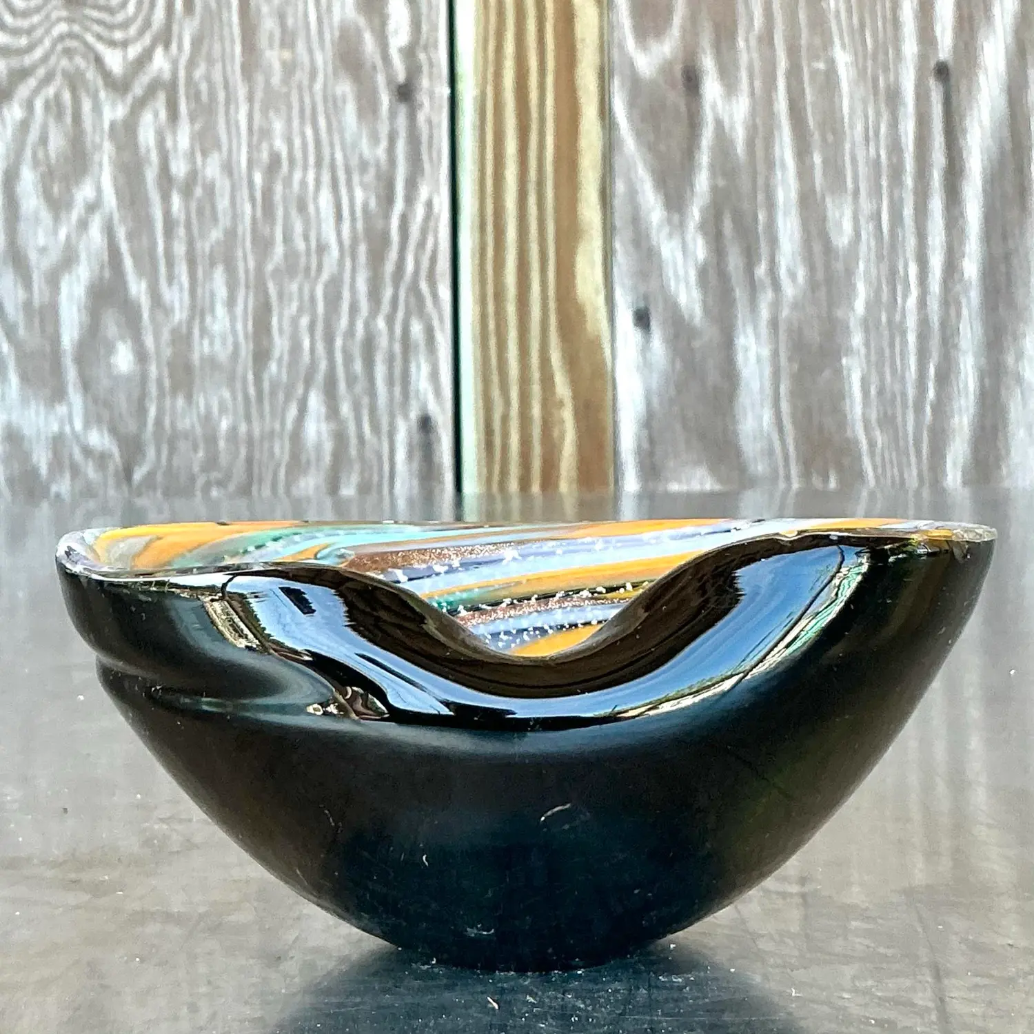 Vintage Boho Italian Glass Swirl Bowl After Murano - Back view