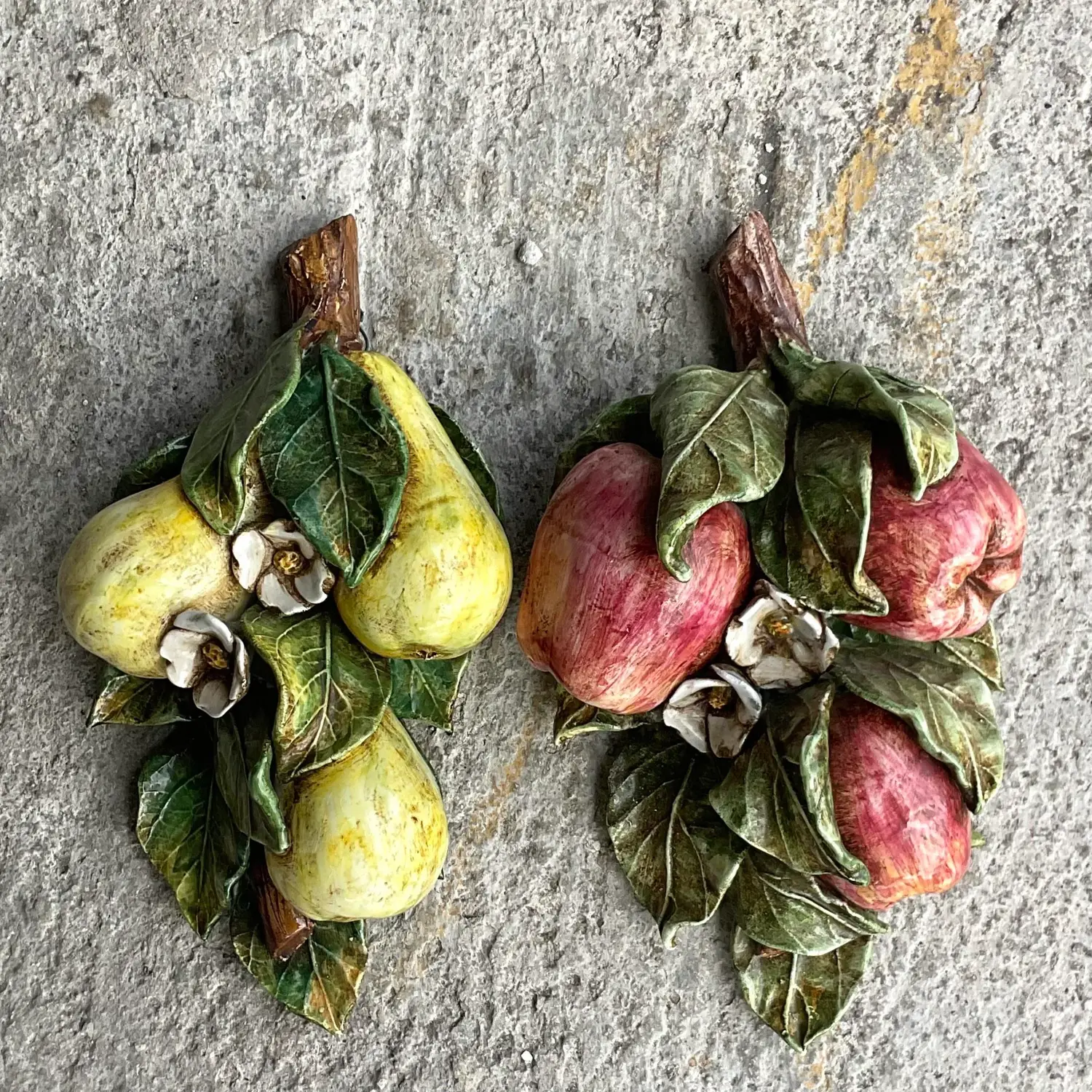 Vintage Boho Italian Glazed Ceramic Hanging Fruit - Set of 2 - Detail view
