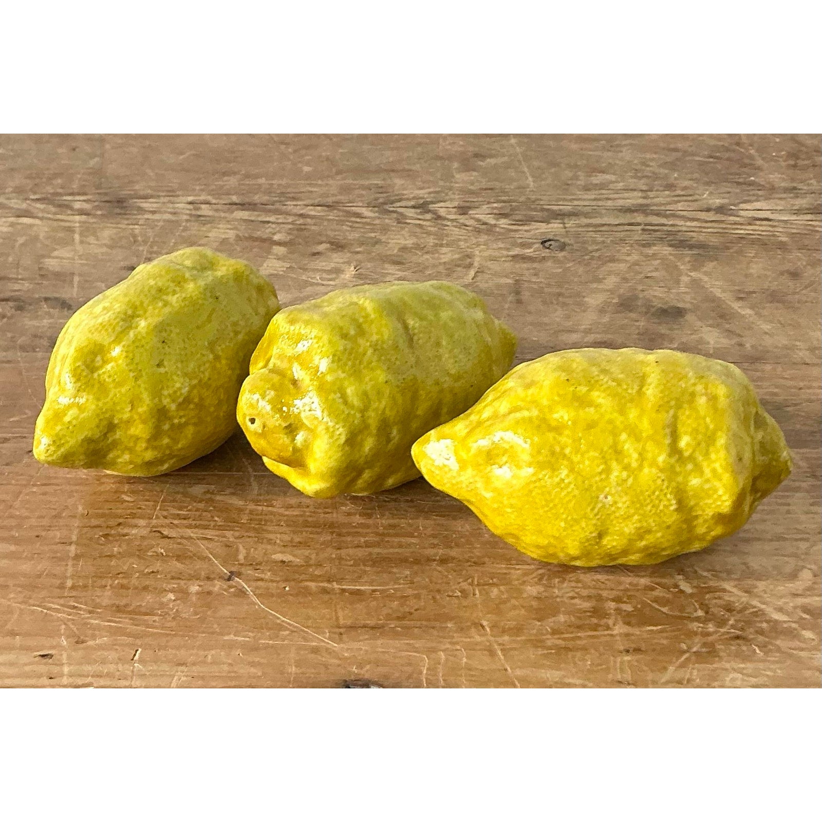 Vintage Boho Italian Glazed Ceramic Lemons - Set of 3 - Top view