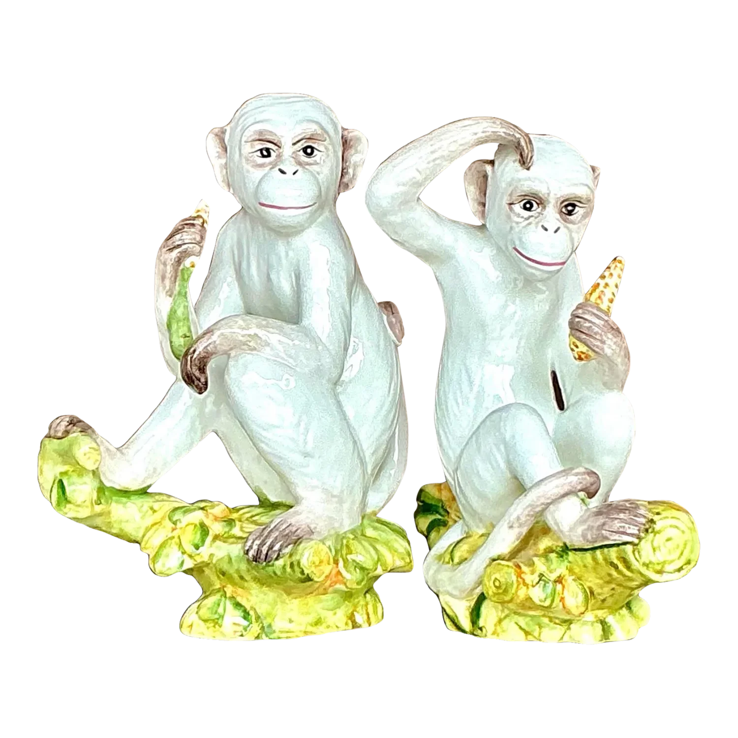 Vintage Boho Italian Glazed Ceramic Monkeys - Set of 2 - Detail view