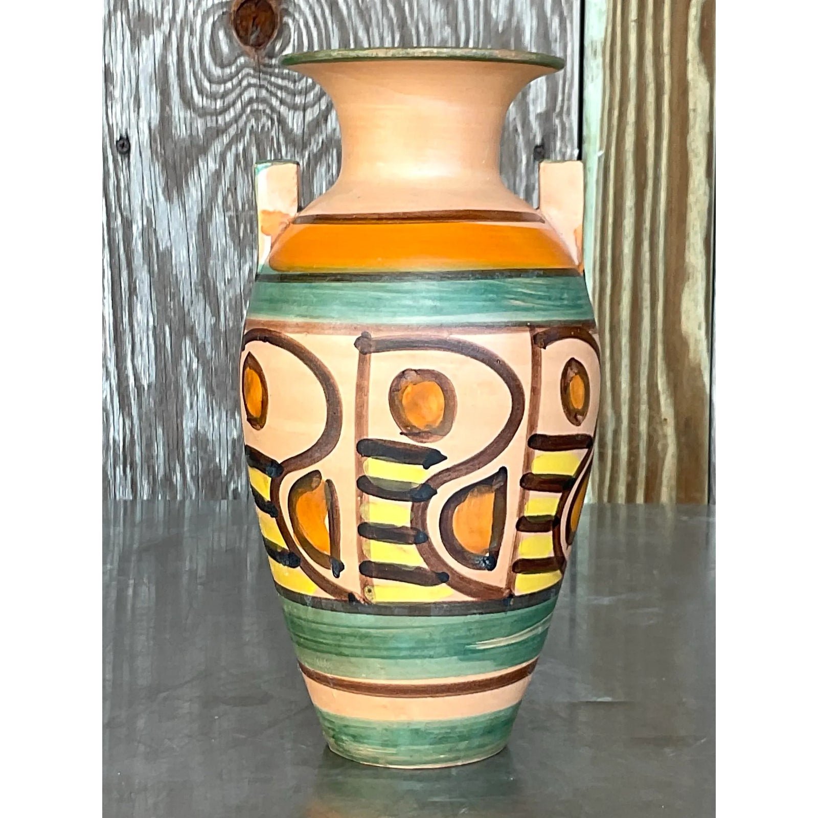 Vintage Boho Italian Hand Painted Vase - Top view