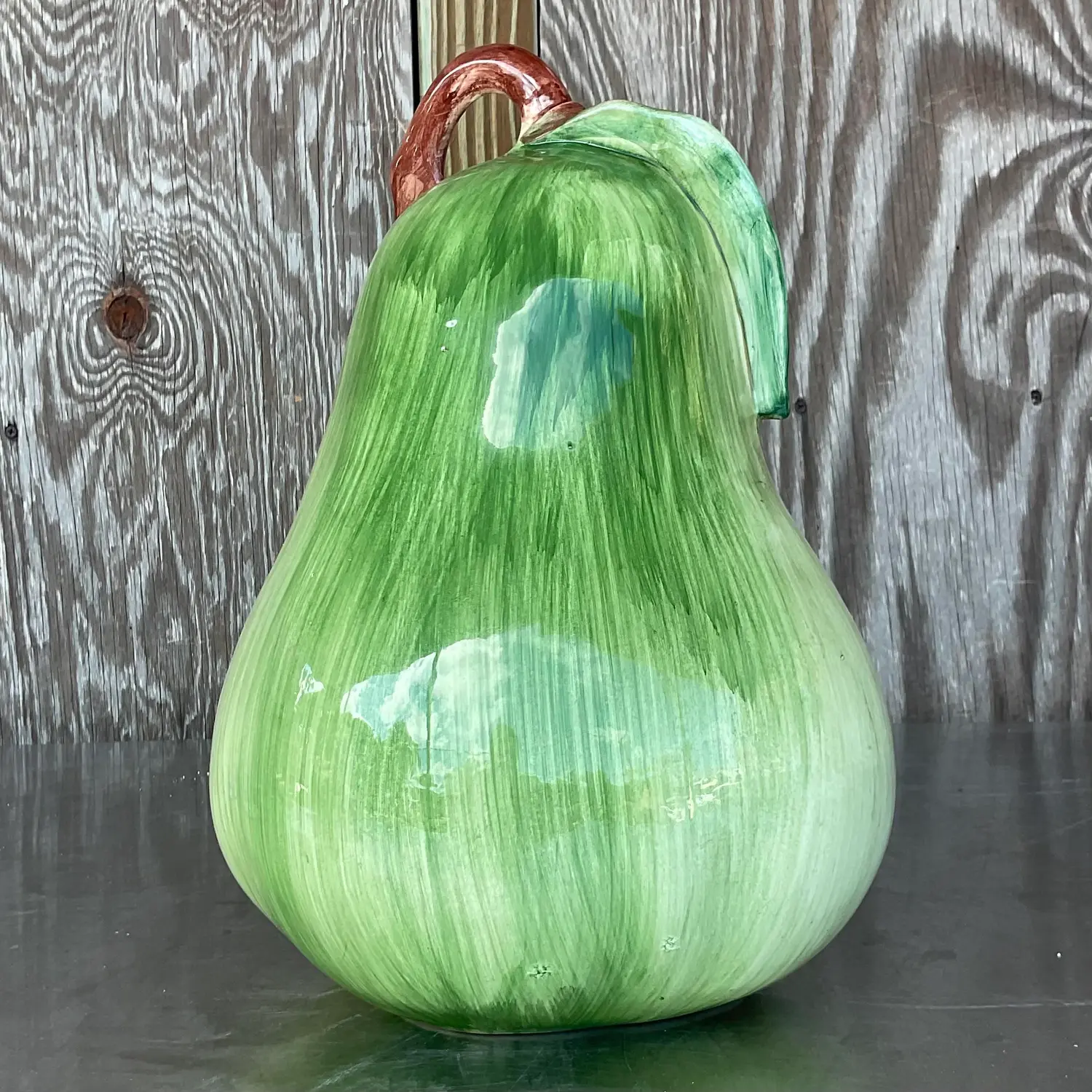 Vintage Boho Italian Large Glazed Ceramic Pear - Side view