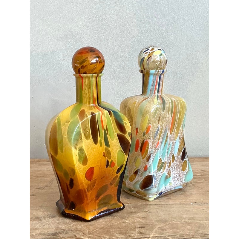 Vintage Boho Italian Murano Glass Bottles - Set of 2 - Back view