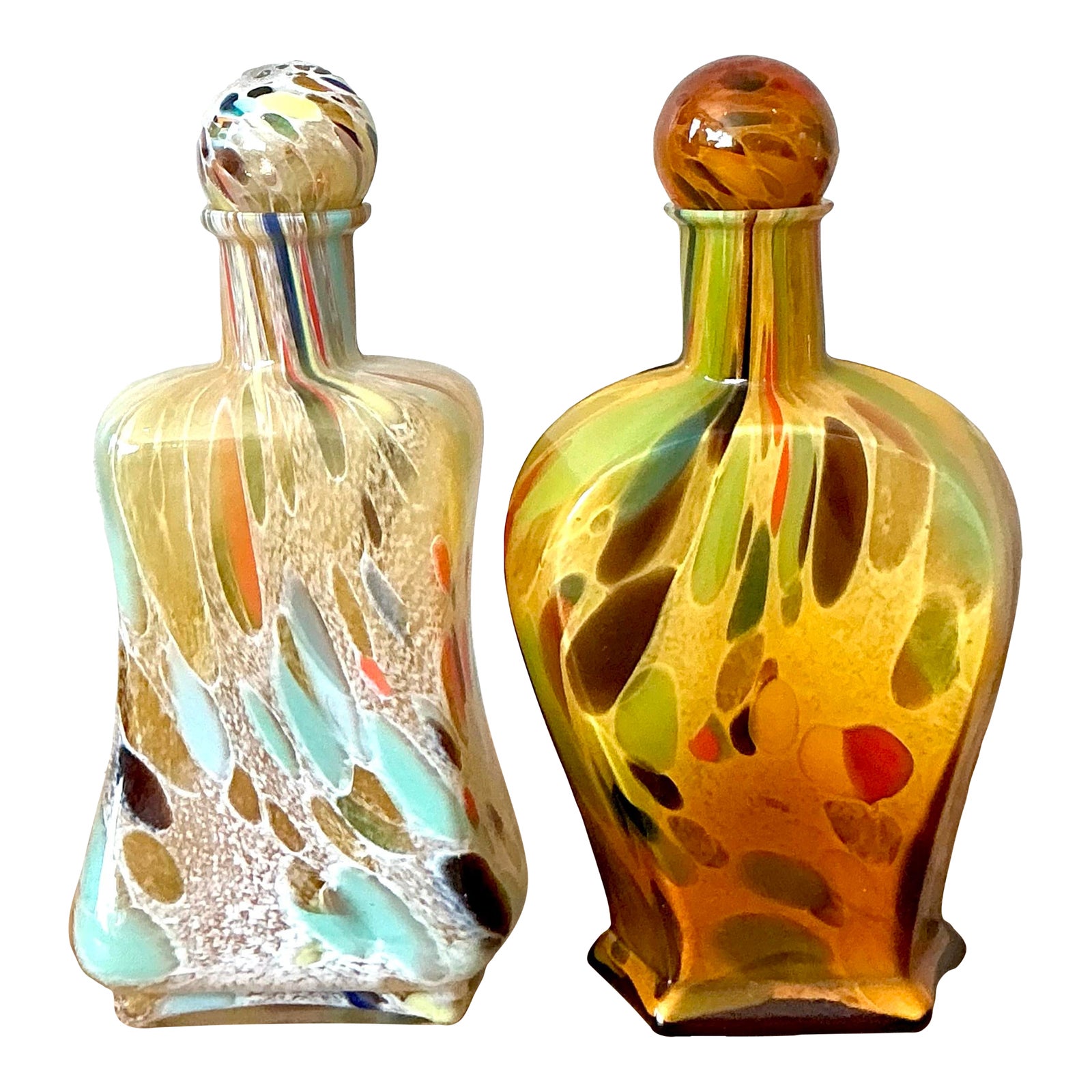 Vintage Boho Italian Murano Glass Bottles - Set of 2 - Detail view