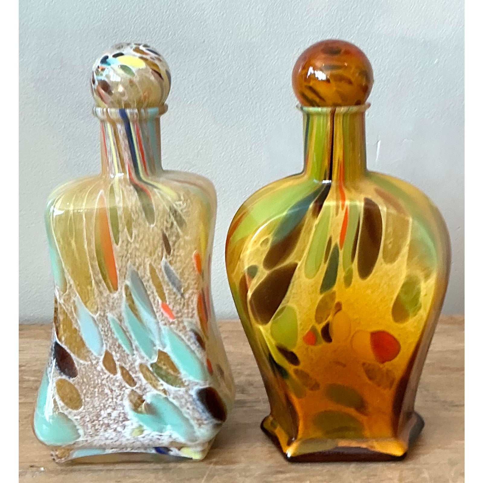 Vintage Boho Italian Murano Glass Bottles - Set of 2 - Side view
