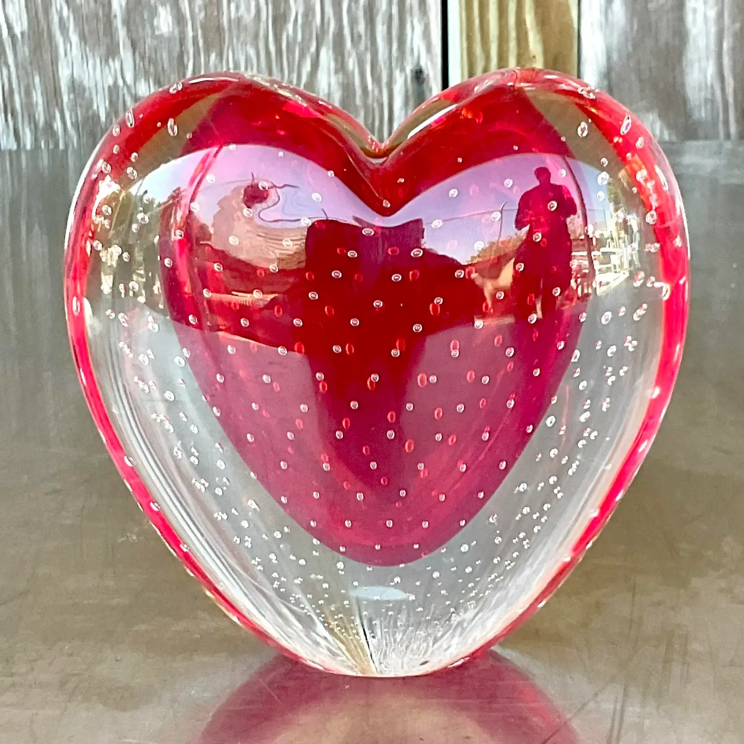 Vintage Boho Italian Ogetti Murano Glass Heart Vase - Side view