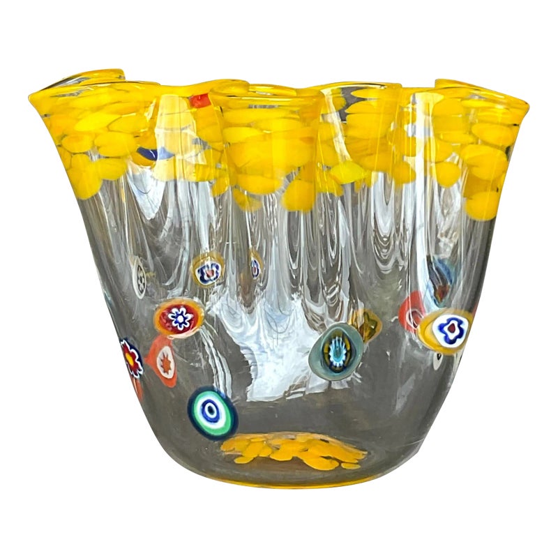 Vintage Boho Italian Ruffle Art Glass Vase