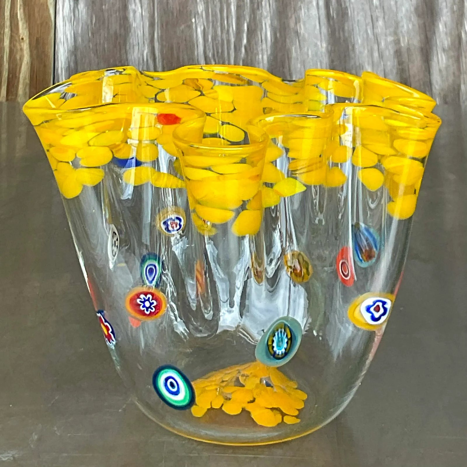 Vintage Boho Italian Ruffle Art Glass Vase - Detail view
