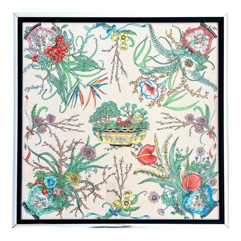 Vintage Boho Italian Silk Scarf in Silver Frame