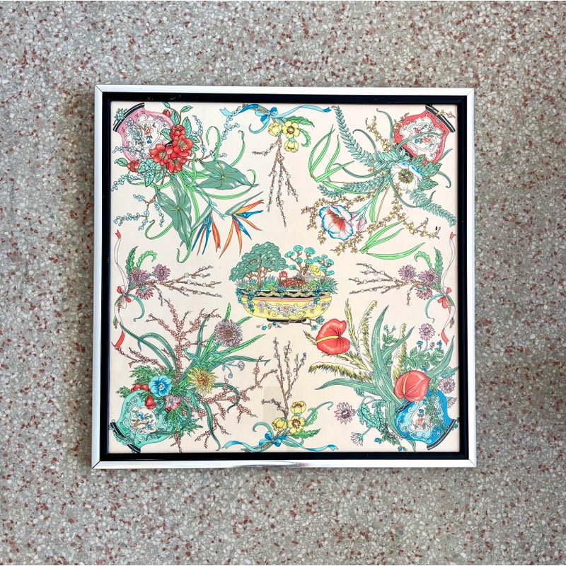 Vintage Boho Italian Silk Scarf in Silver Frame - Side view
