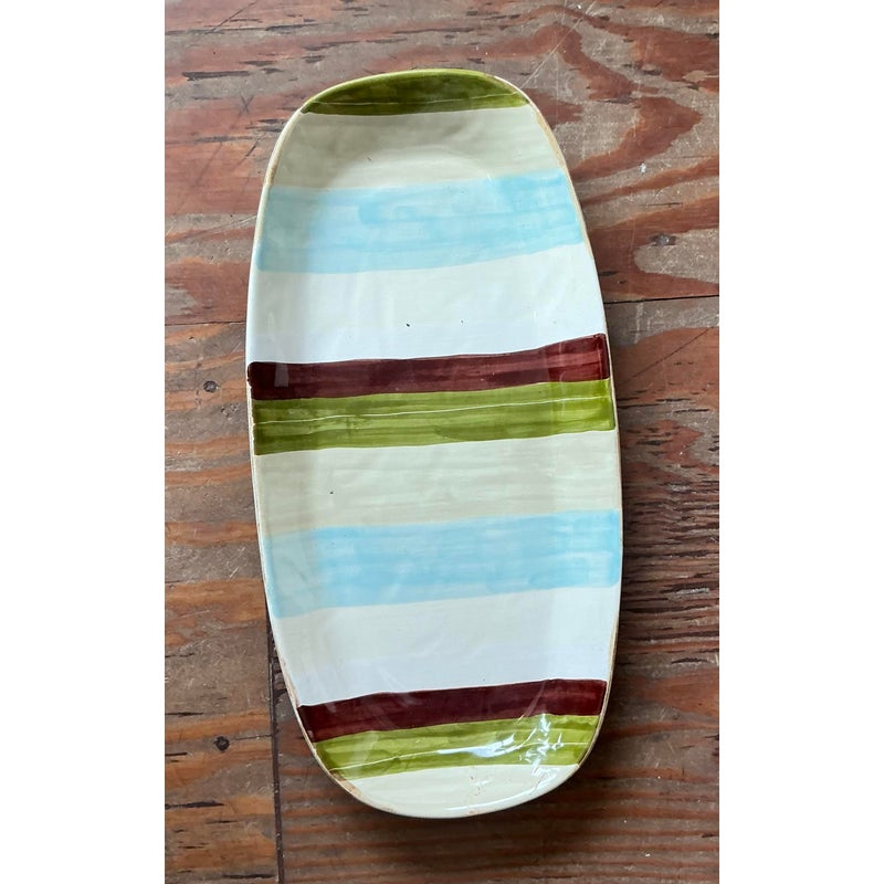 Vintage Boho Italian Vietri Glazed Ceramic Serving Tray - Side view