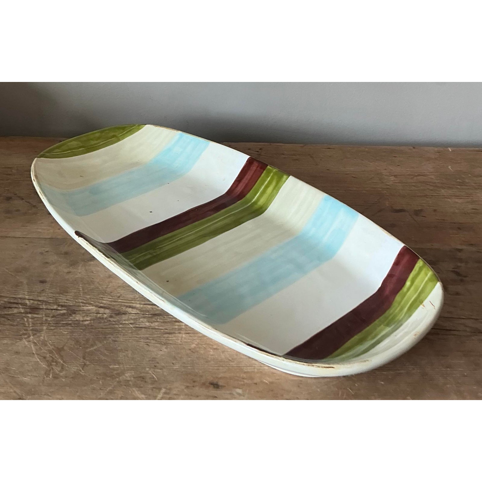 Vintage Boho Italian Vietri Glazed Ceramic Serving Tray - Detail view