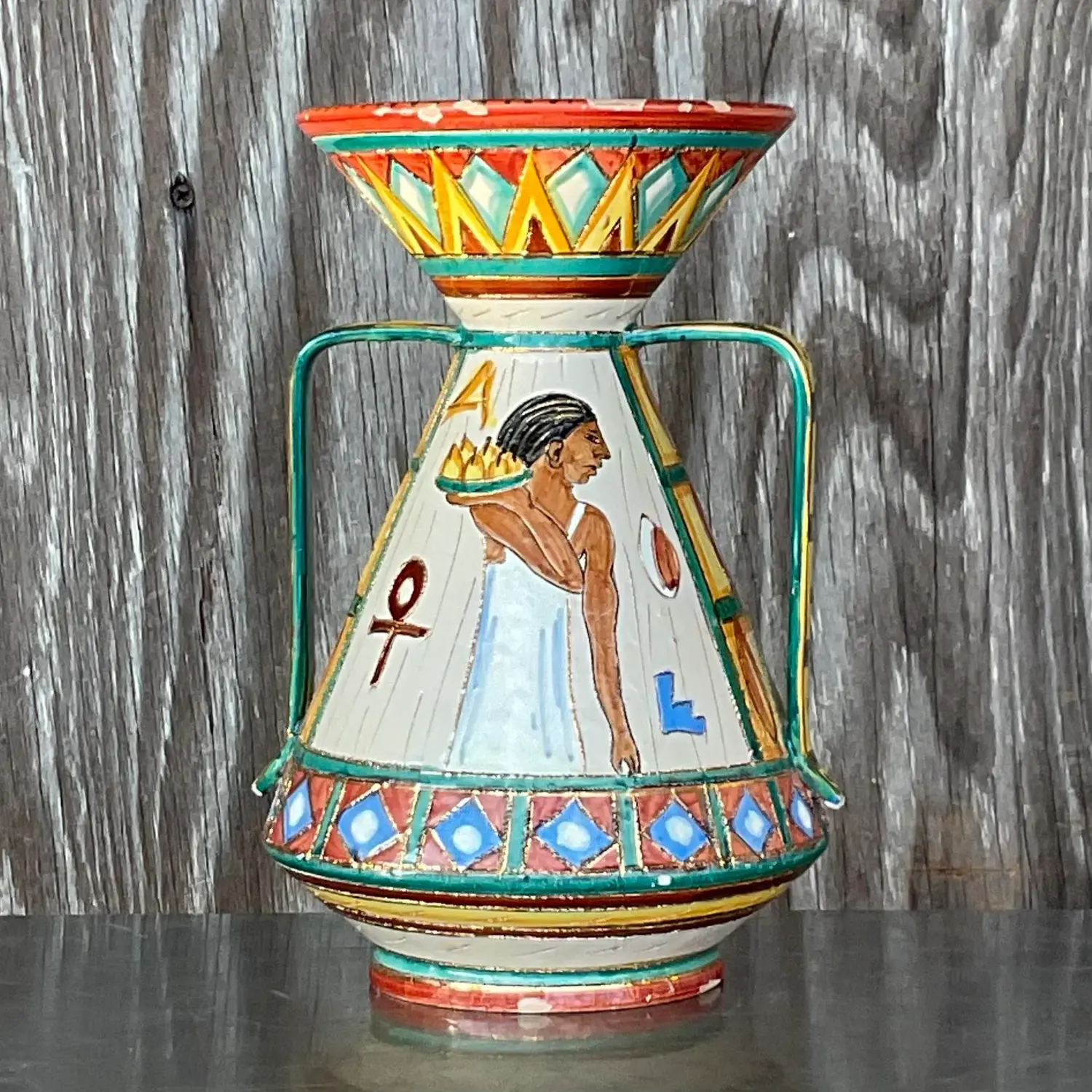 Vintage Boho Italian Volvo Deruta Vase - Side view