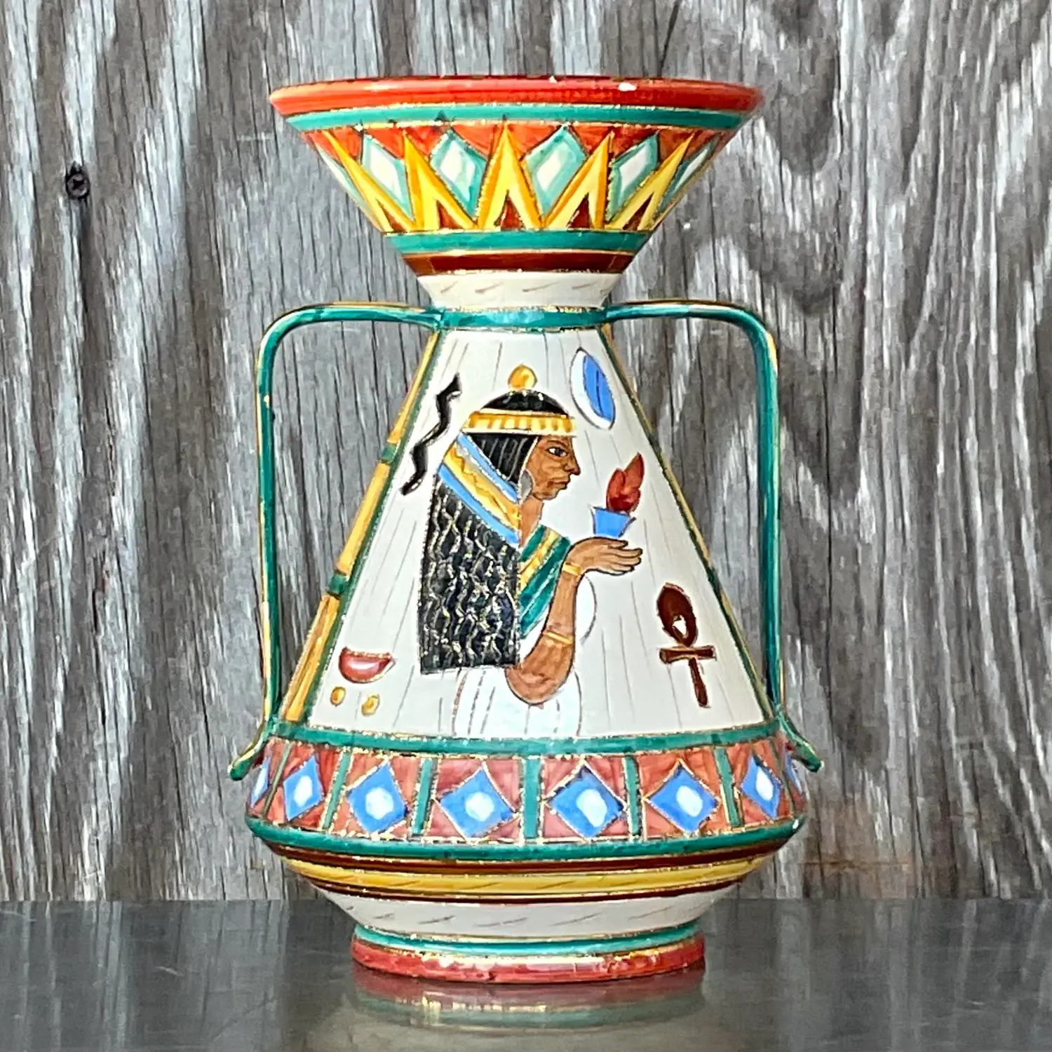 Vintage Boho Italian Volvo Deruta Vase - Back view