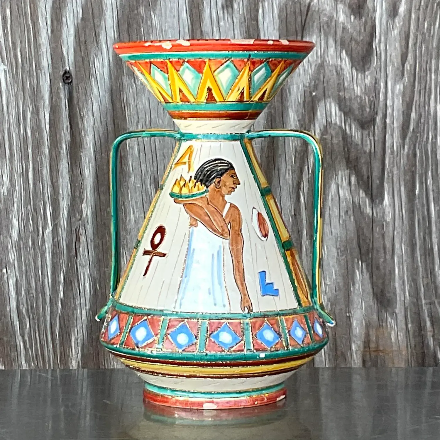 Vintage Boho Italian Volvo Deruta Vase - Top view