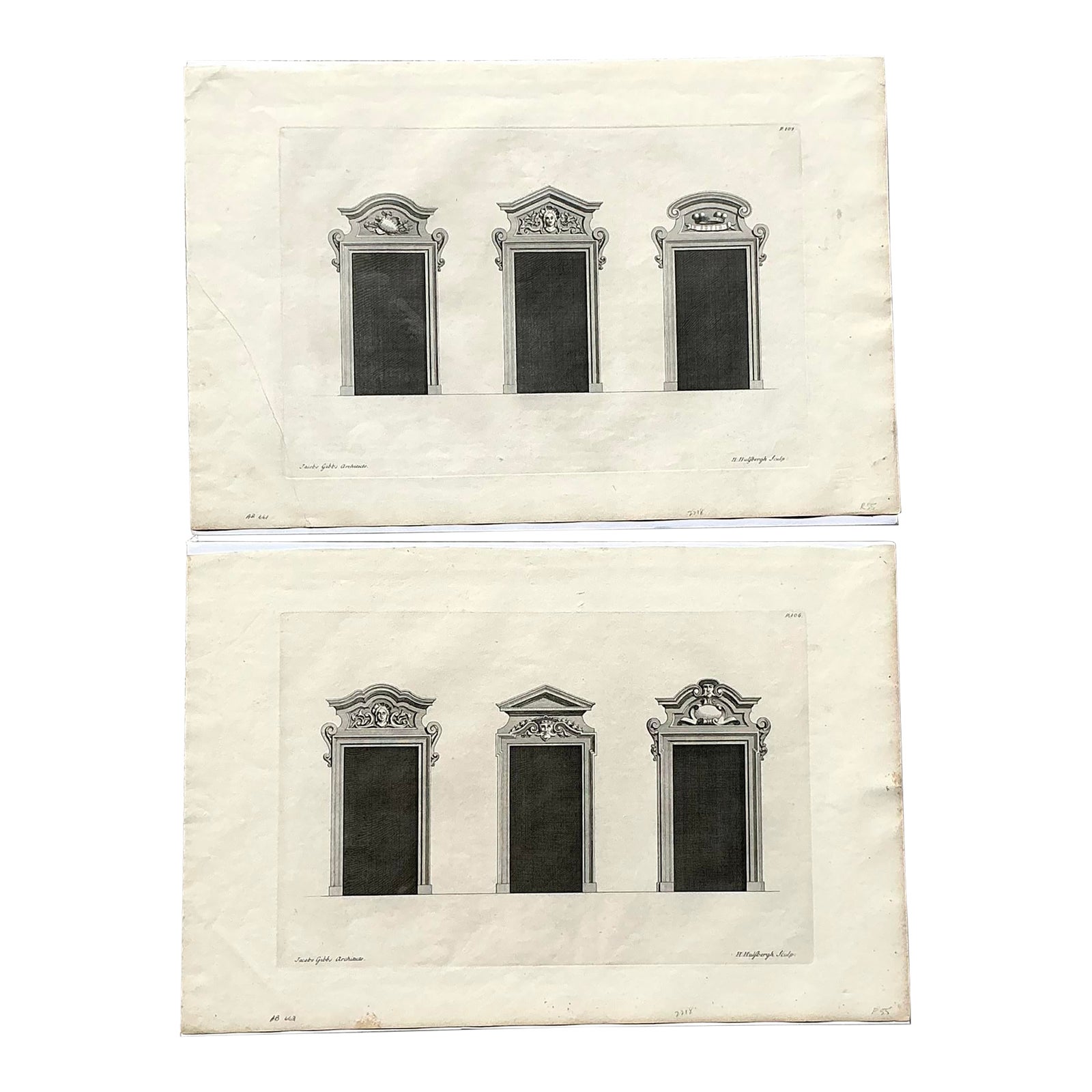 Vintage Boho Italian Widow Pediment Original Prints - A Pair