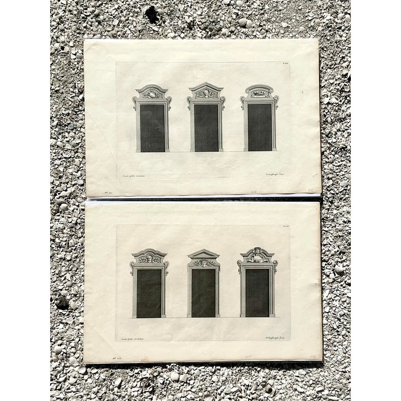 Vintage Boho Italian Widow Pediment Original Prints - A Pair - Top view