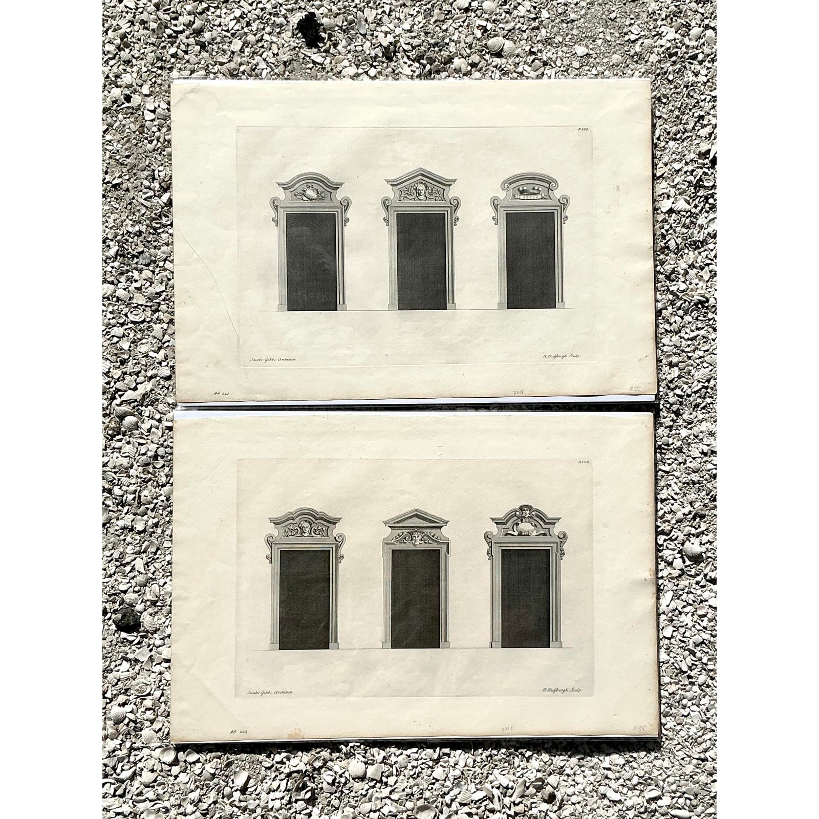 Vintage Boho Italian Widow Pediment Original Prints - A Pair - Detail view