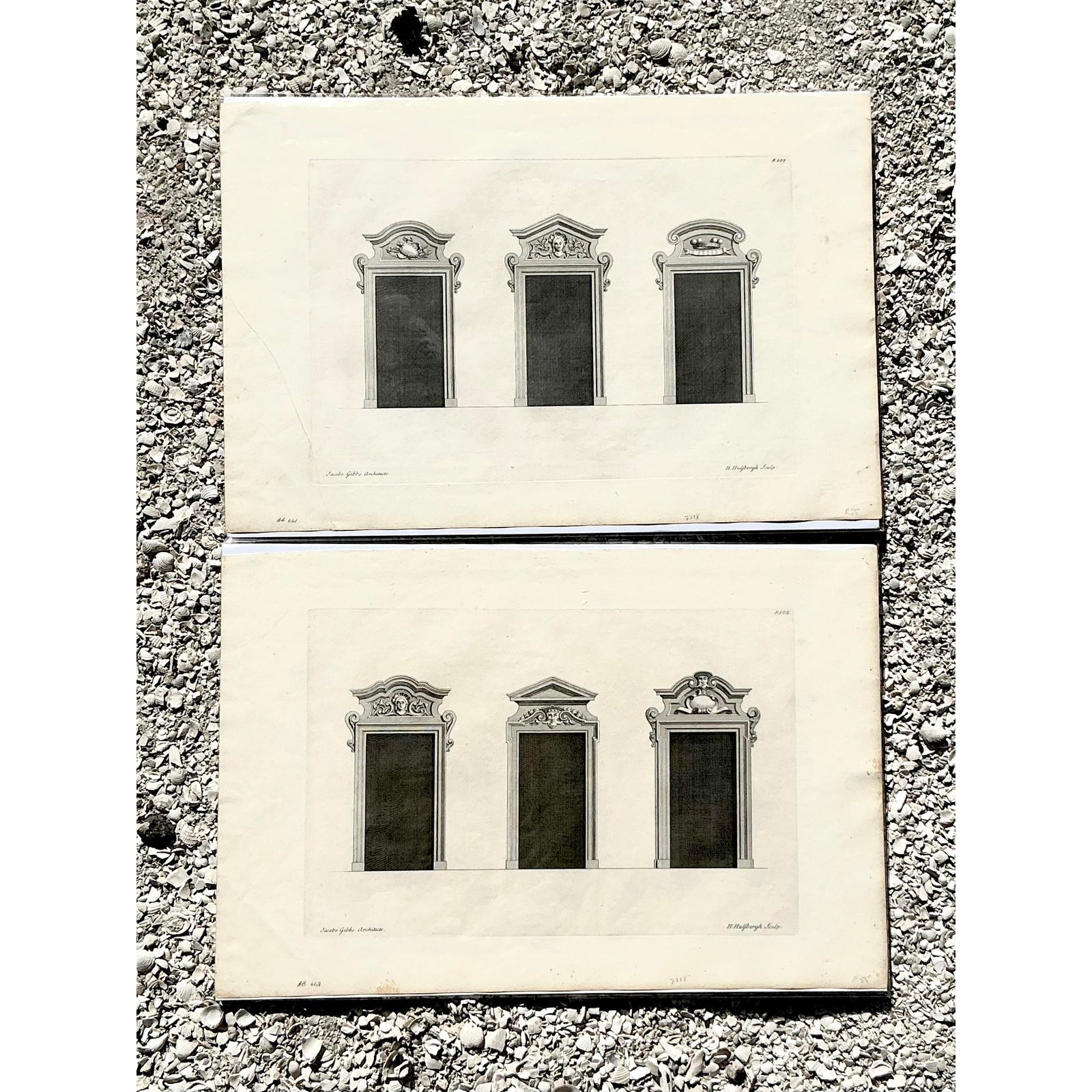 Vintage Boho Italian Widow Pediment Original Prints - A Pair - Side view