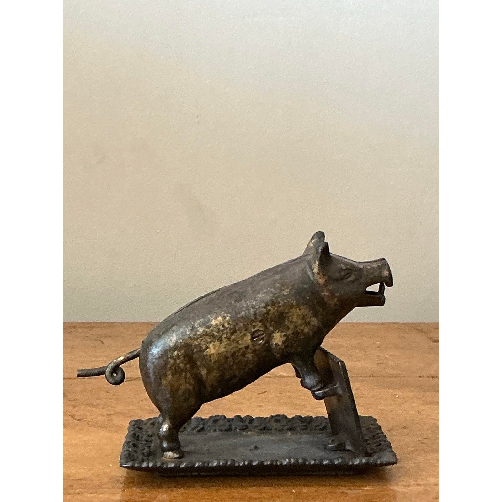 Vintage Boho Joe Wise Patinated Pig Cigar Cutter - Top view