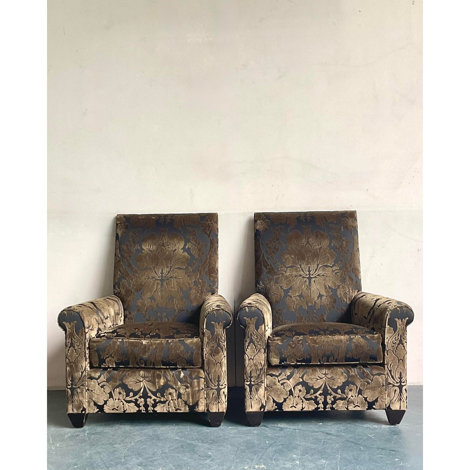Vintage Boho John Hutton for Donghia Silk Devore Lounge Chairs - A Pair - Top view