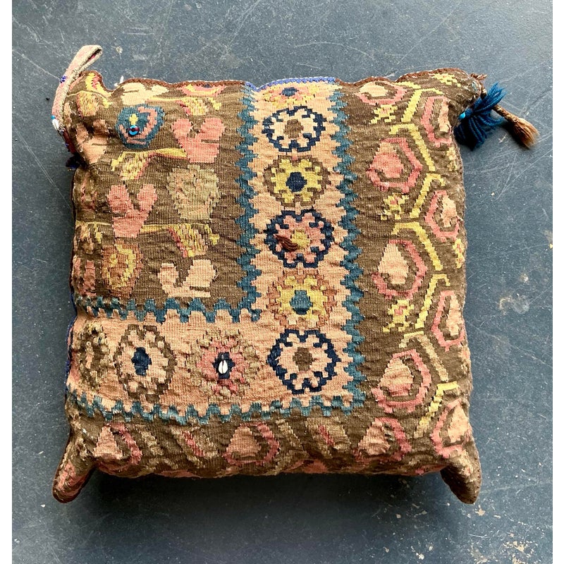 Vintage Boho Kilim Throw Pillow - Back view