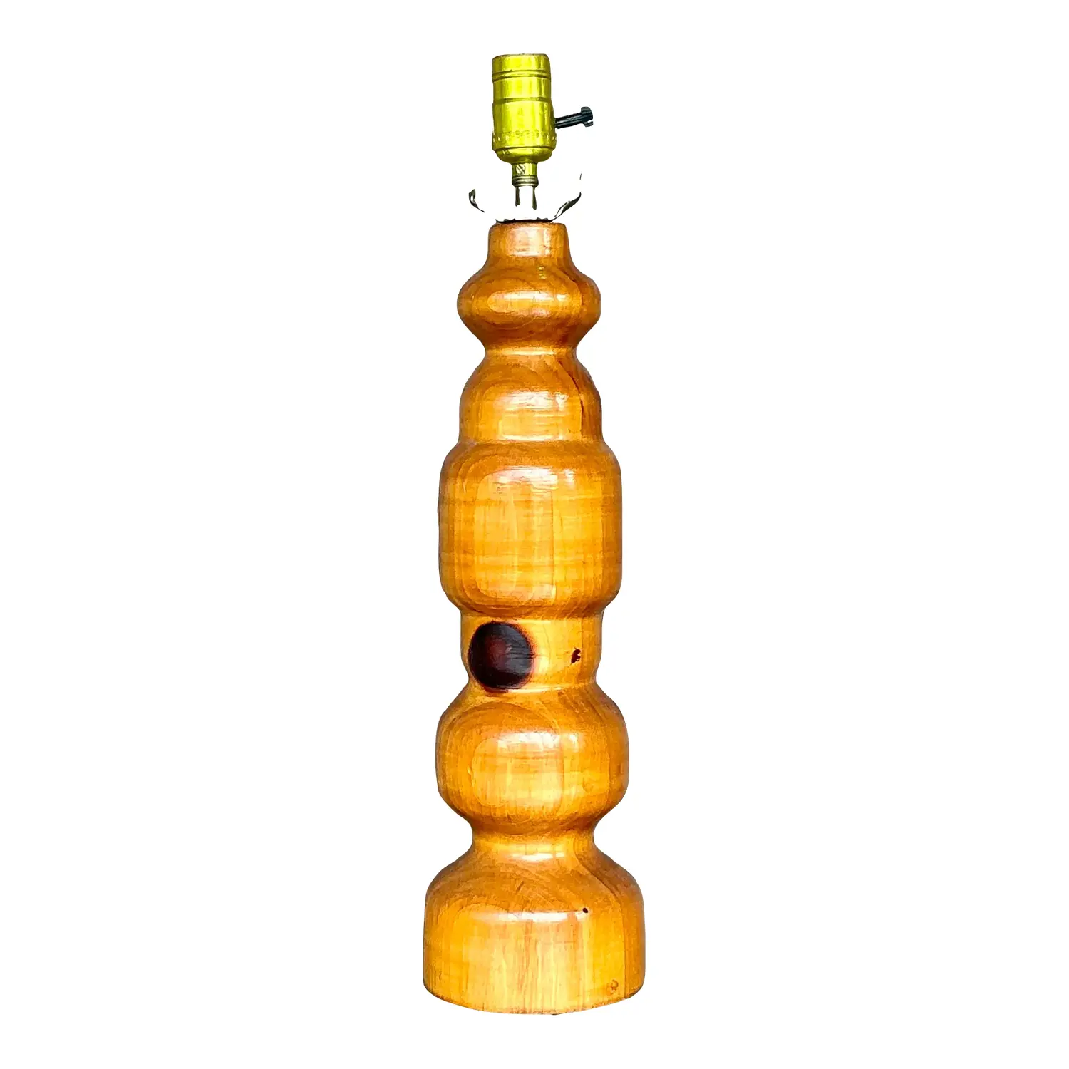 Vintage Boho Knotty Pine Turned Table Lamp