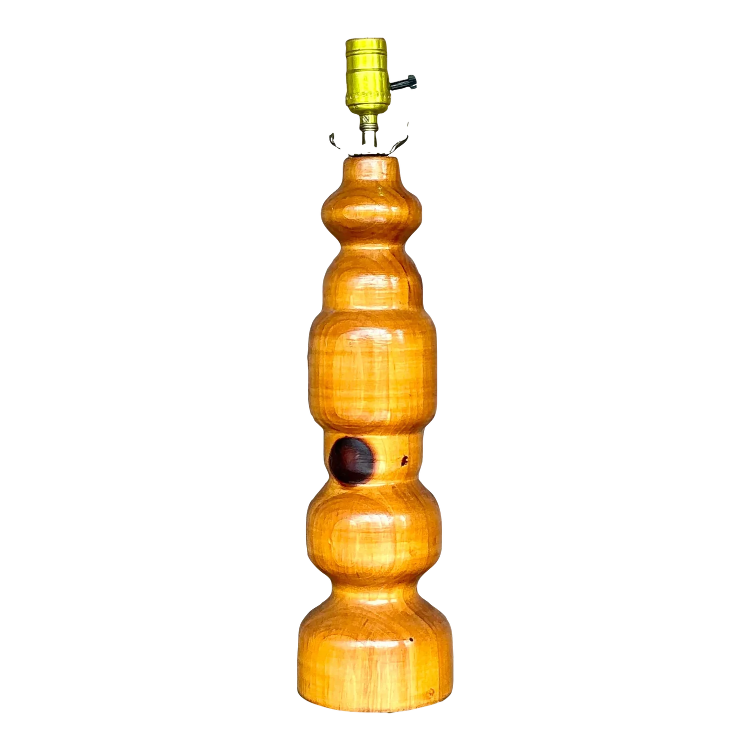 Vintage Boho Knotty Pine Turned Table Lamp - Detail view